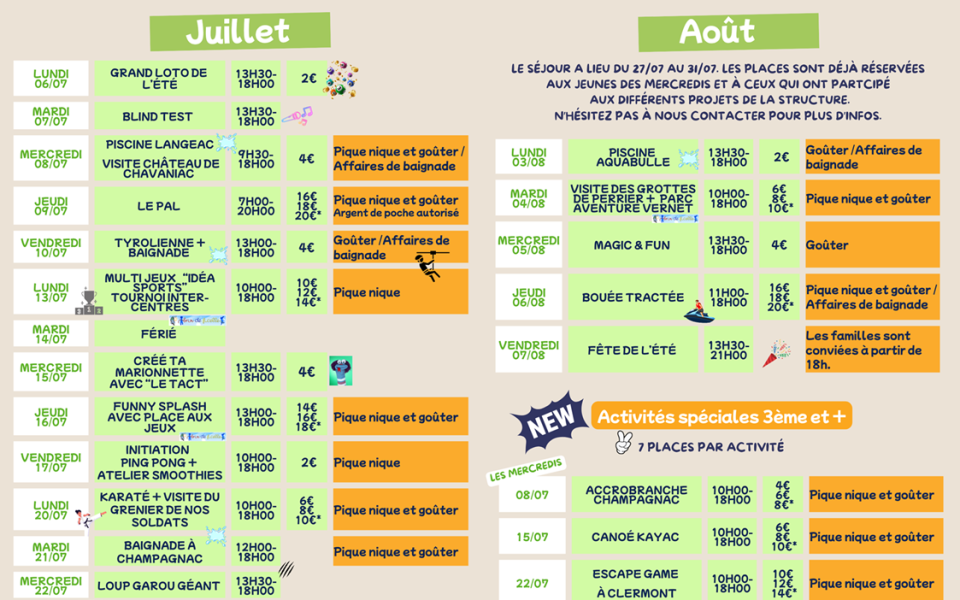 Programme Juillet – Août ADO.com